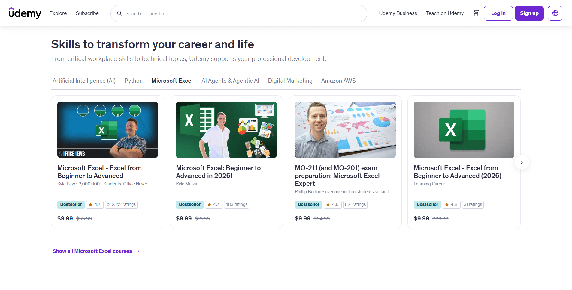 Udemy course landing page screen