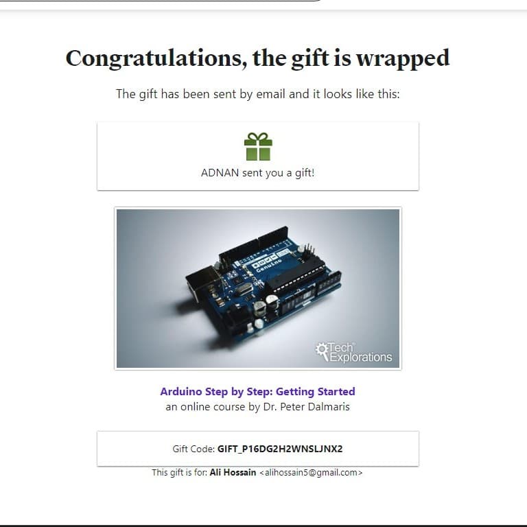 Purchase proof — arduino Udemy course delivery Bangladesh