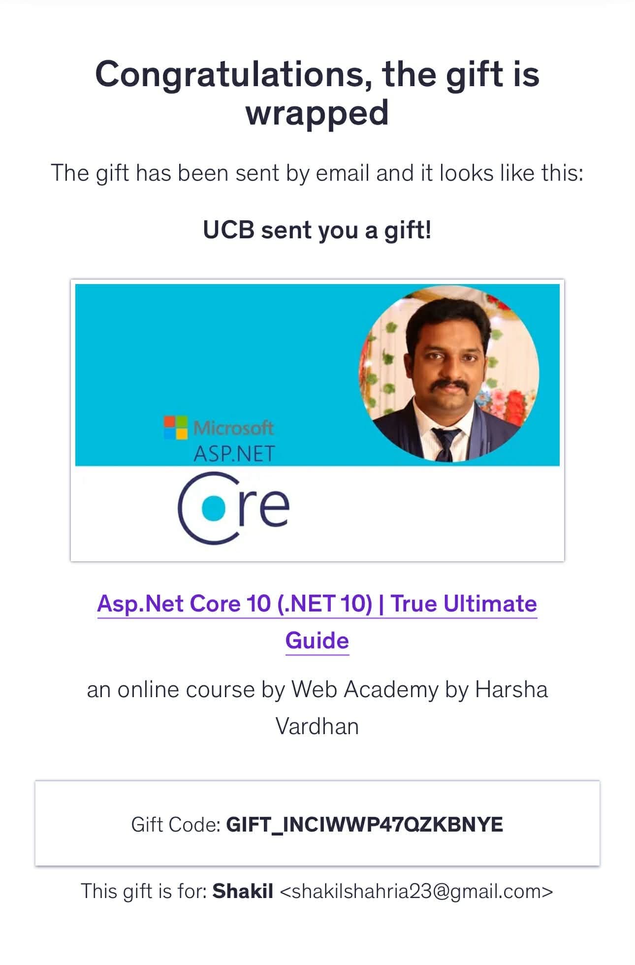 Purchase proof — asp.net Udemy course delivery Bangladesh