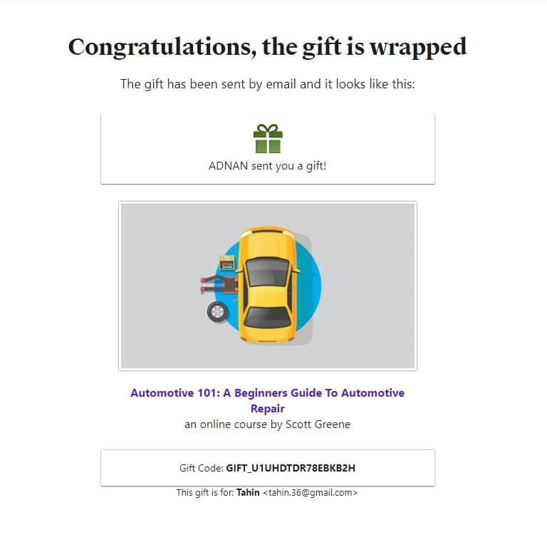 Purchase proof — automotive Udemy course delivery Bangladesh