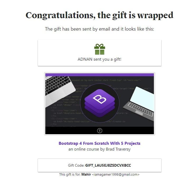Purchase proof — bootstrap Udemy course delivery in Bangladesh