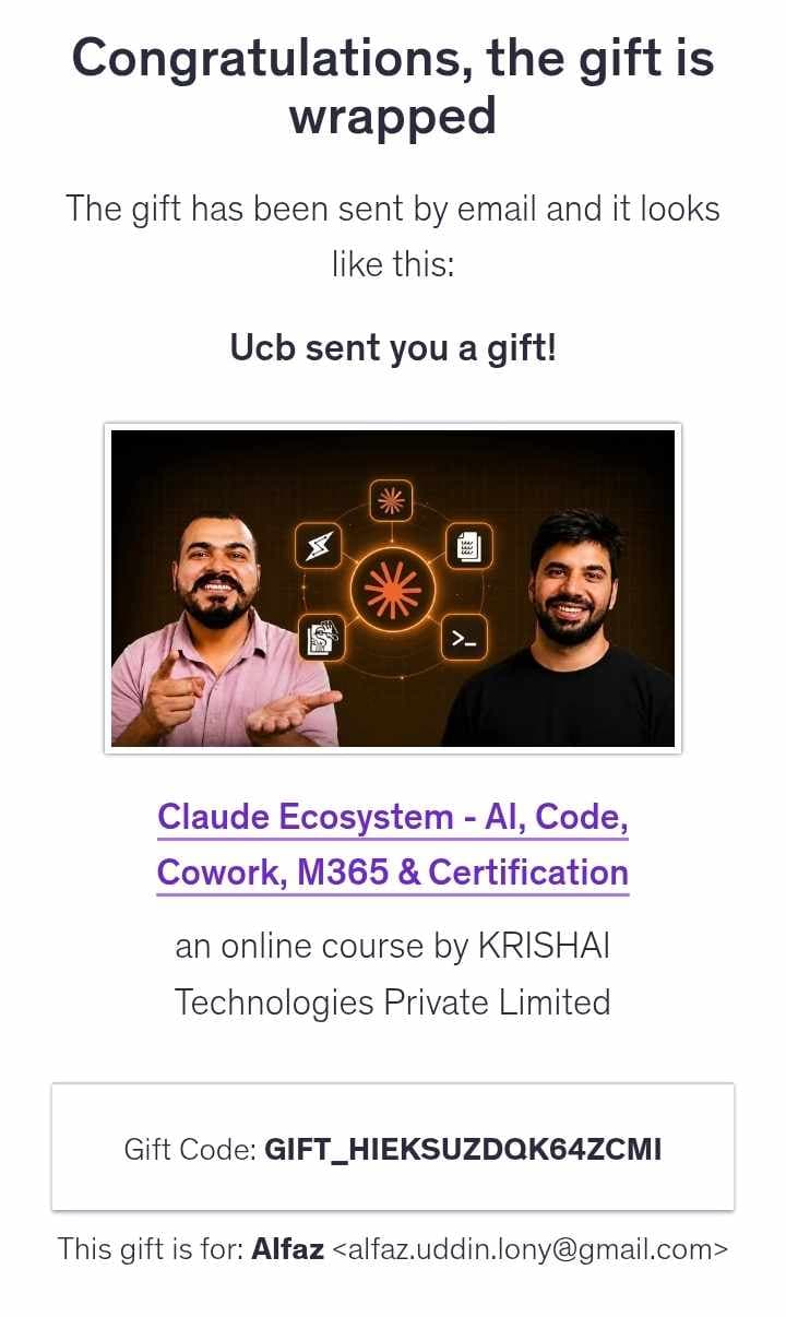 Purchase proof — claude-eco Udemy course delivery in Bangladesh