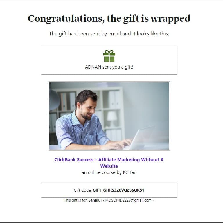 Purchase proof — clickbank Udemy course delivery in Bangladesh