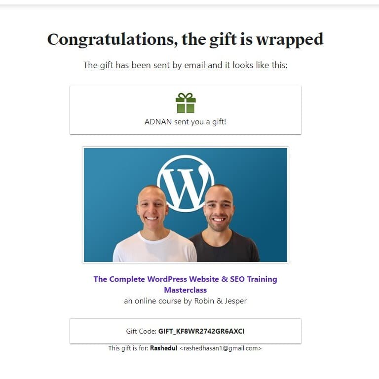 Purchase proof — complete wordpress Udemy course delivery in Bangladesh