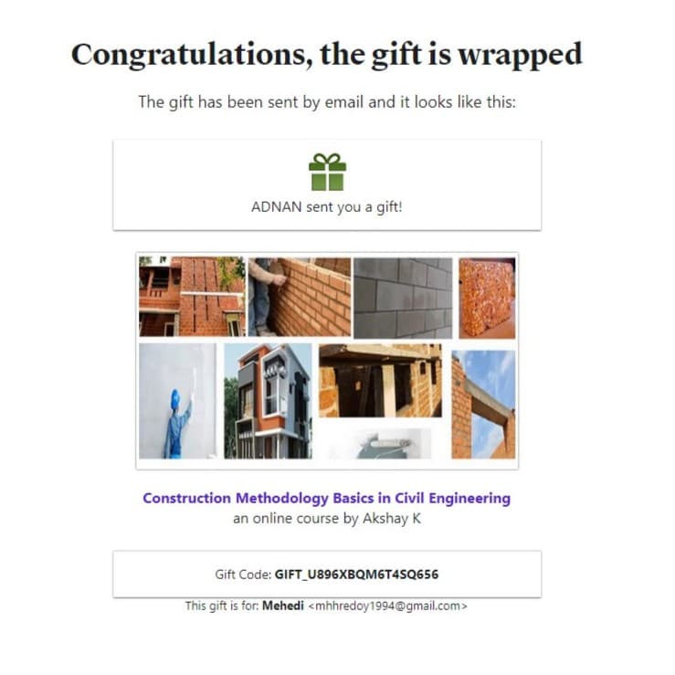 Purchase proof — construction methodology Udemy course delivery in Bangladesh