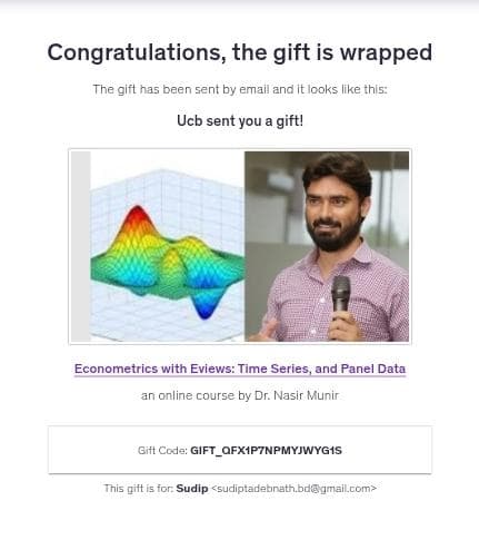 Purchase proof — econometrics Udemy course delivery in Bangladesh