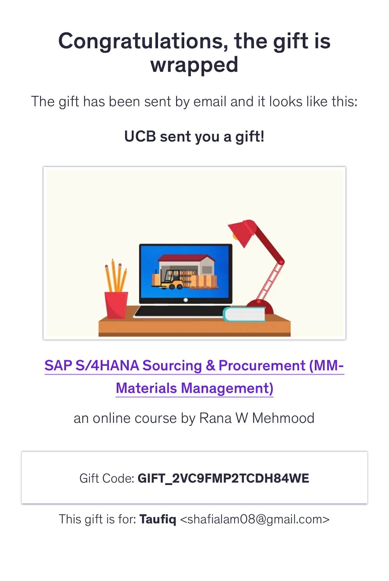 Purchase proof — hana Udemy course delivery in Bangladesh