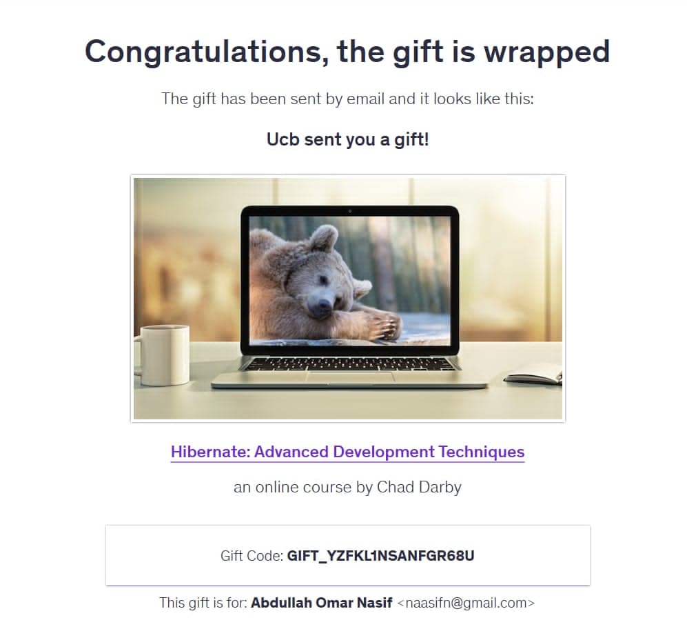 Purchase proof — hibernate Udemy course delivery in Bangladesh