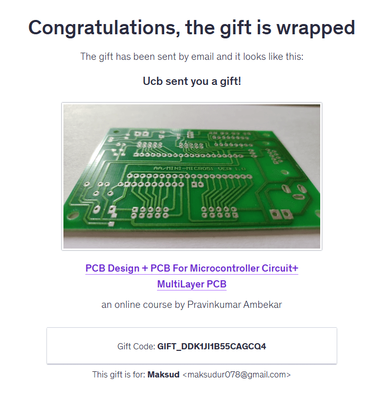 Purchase proof — pcb-design Udemy course delivery in Bangladesh