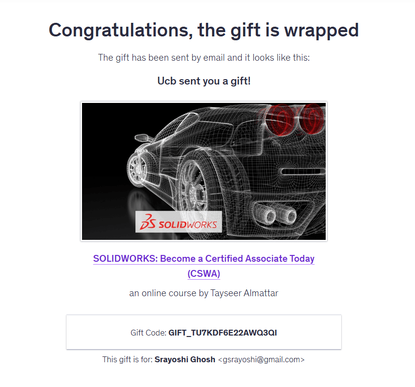 Purchase proof — solidworks Udemy course delivery in Bangladesh
