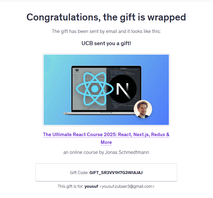 Purchase proof — ultimate react Udemy course delivery in Bangladesh