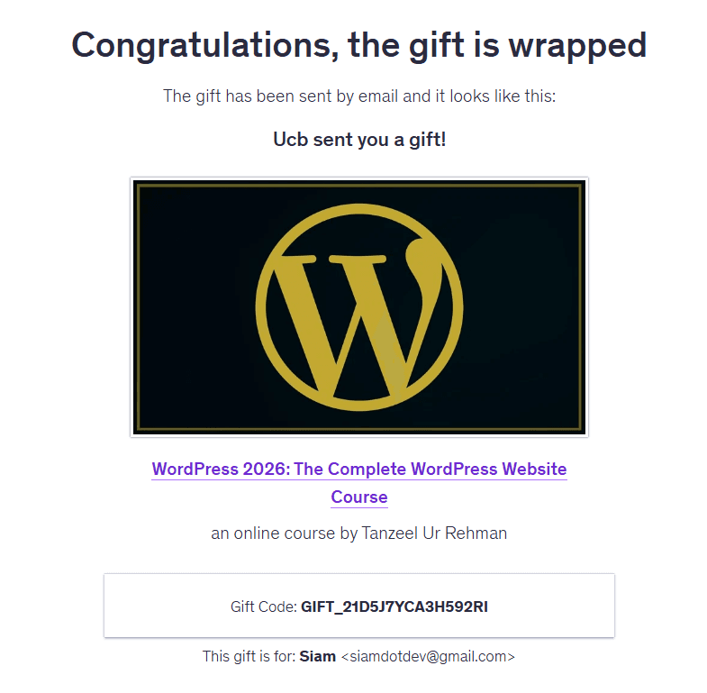 Purchase proof — wordpress Udemy course delivery in Bangladesh