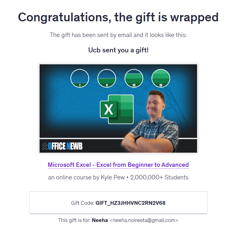 Purchase proof — xl Udemy course delivery in Bangladesh